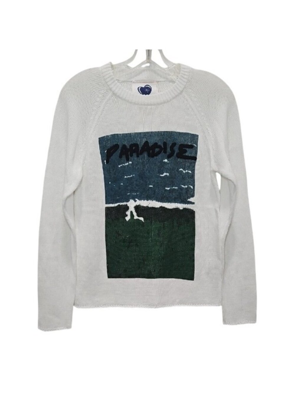 Just Madison Linen Cotton Blend Paradise Graphic Crewneck Sweater XS New
